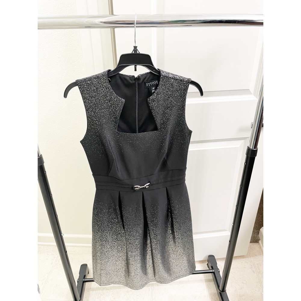 En Focus Petite black/silver cascading glitter buckle dress
